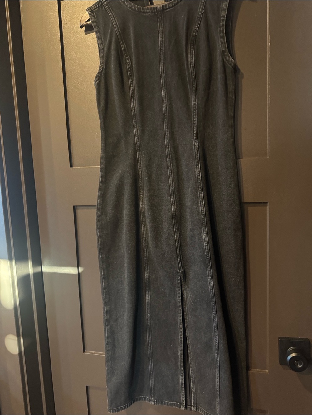 Abercrombie & Fitch Washed Black Sleeveless Denim Midi Dress